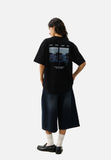 DAXUEN black oversized rocky-coastline graphic tee