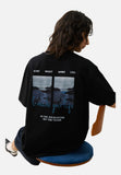 DAXUEN black oversized rocky-coastline graphic tee