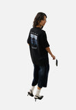 DAXUEN black oversized rocky-coastline graphic tee