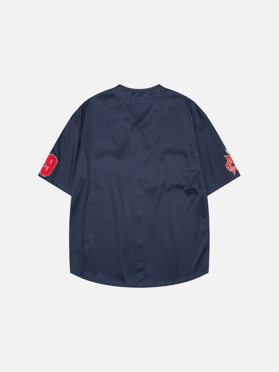DAXUEN Script embroidered baseball jersey shirt