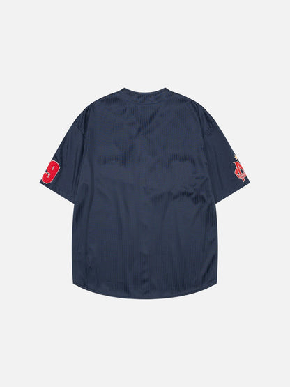 DAXUEN Script embroidered baseball jersey shirt