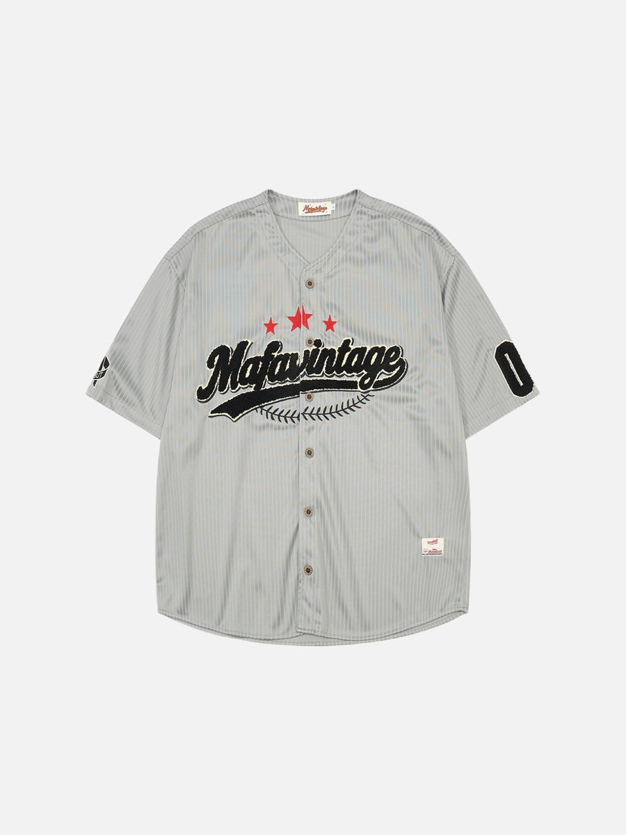 DAXUEN Script embroidered baseball jersey shirt