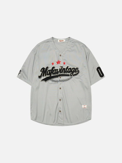 DAXUEN Script embroidered baseball jersey shirt
