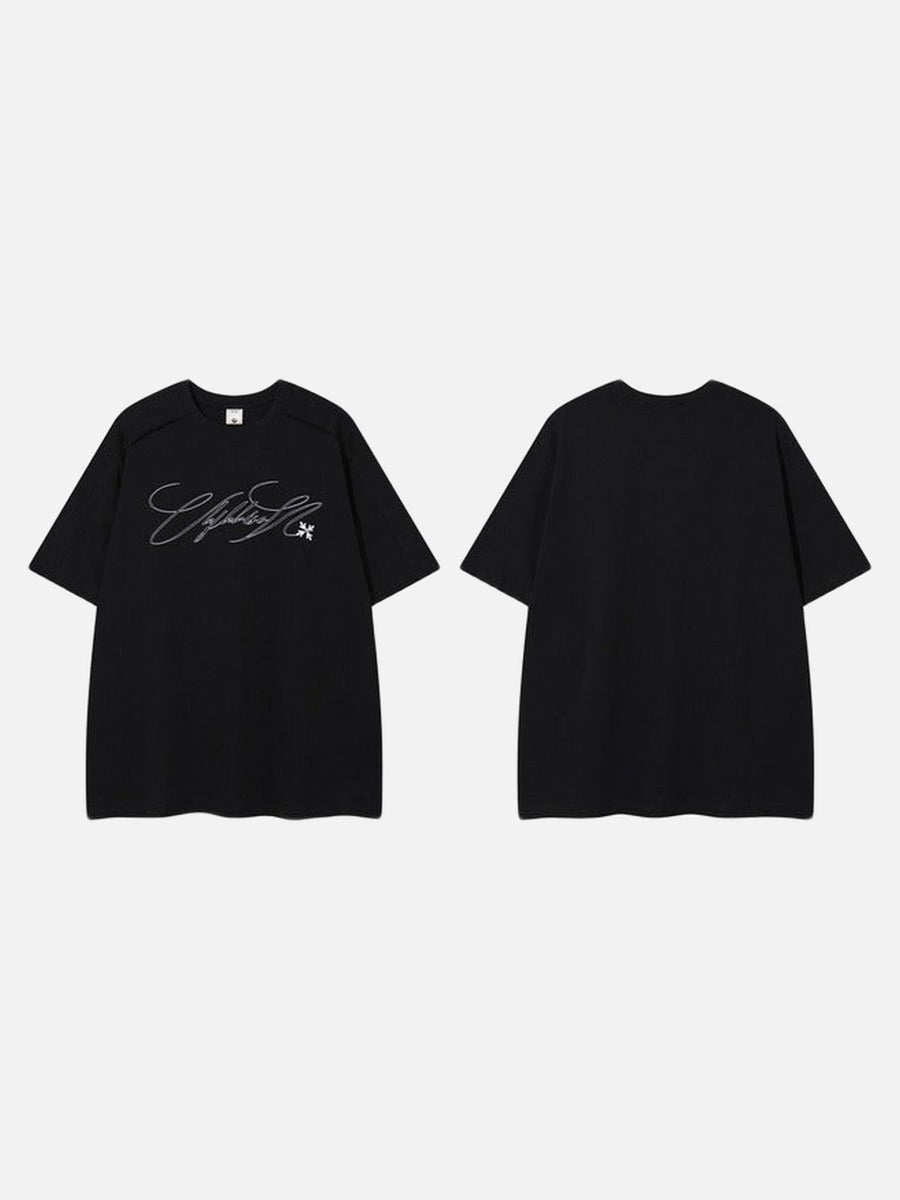 DAXUEN Relaxed-fit short-sleeve T-shirt with script embroidery