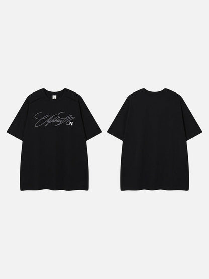 DAXUEN Relaxed-fit short-sleeve T-shirt with script embroidery