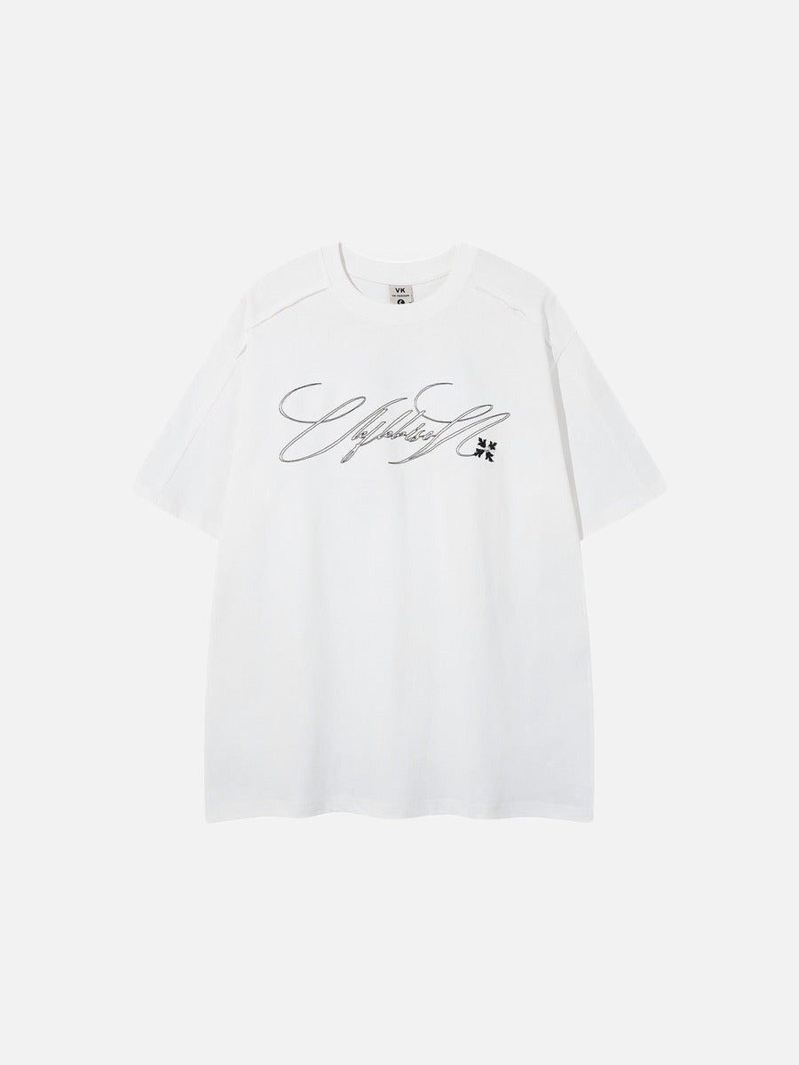DAXUEN Relaxed-fit short-sleeve T-shirt with script embroidery
