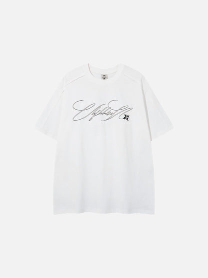 DAXUEN Relaxed-fit short-sleeve T-shirt with script embroidery