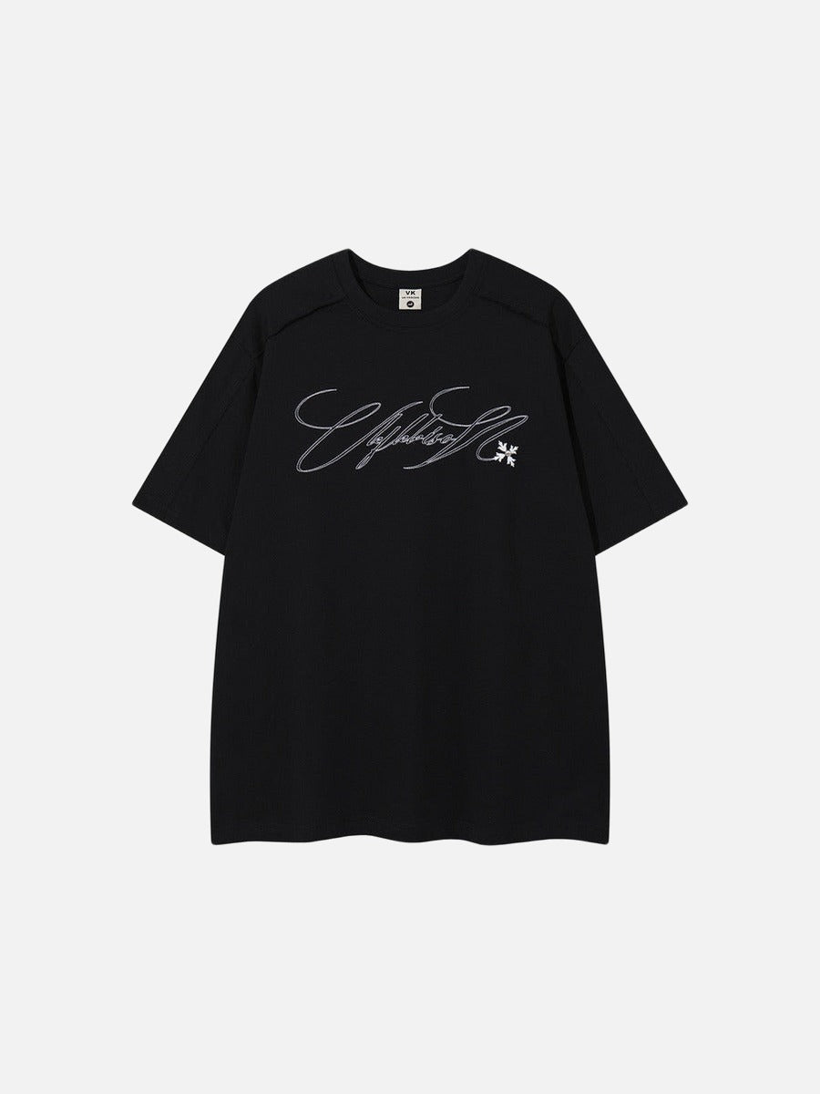 DAXUEN Relaxed-fit short-sleeve T-shirt with script embroidery