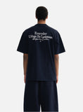 DAXUEN dark blue oversized scripted back graphic t-shirt