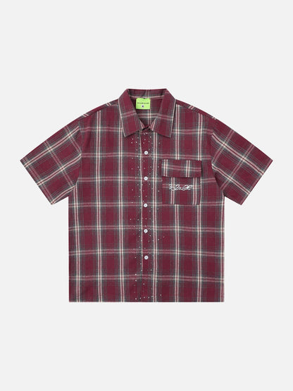 DAXUEN Short-sleeve plaid shirt with sequin embroidery
