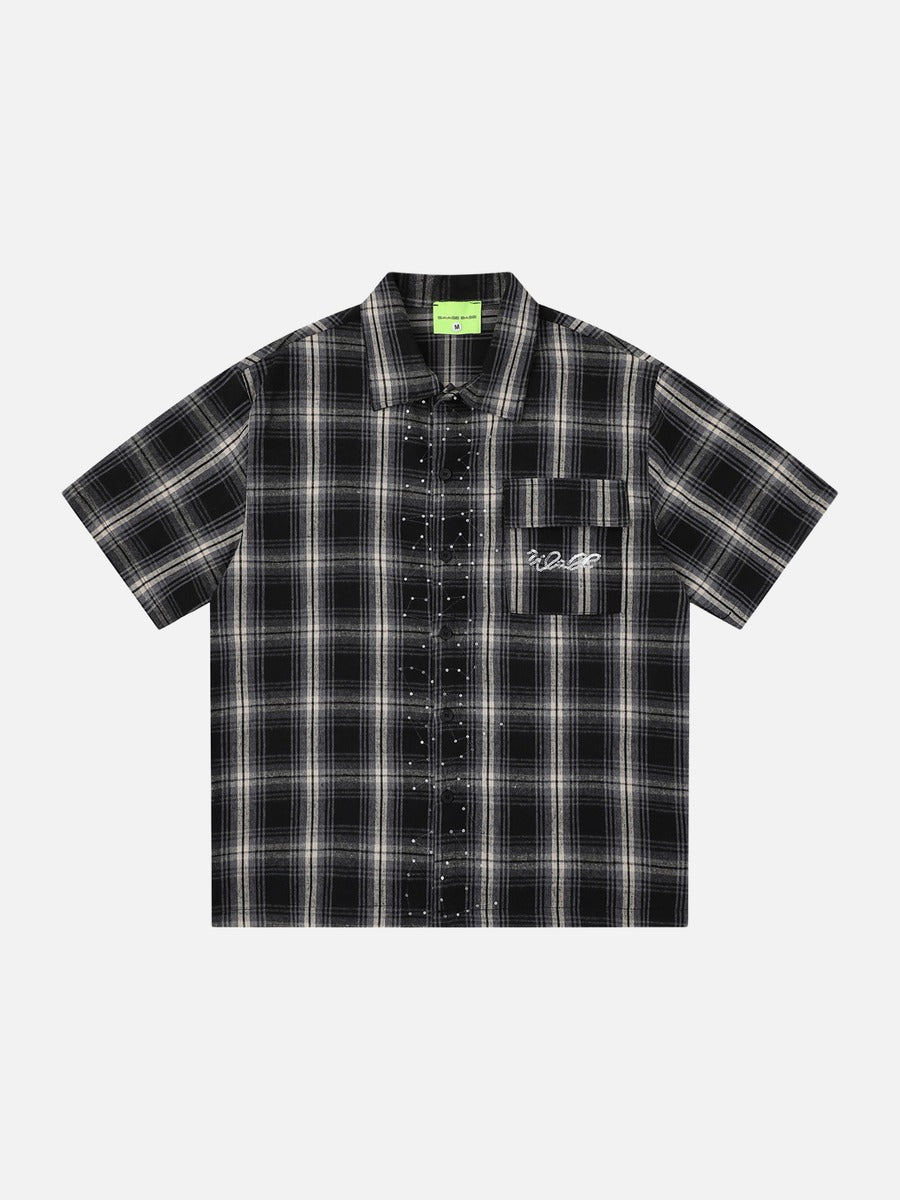 DAXUEN Short-sleeve plaid shirt with sequin embroidery