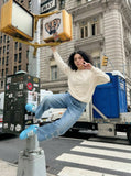 DAXUEN Light blue denim wide-leg jeans with graphic prints — model photo