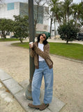 DAXUEN Light blue denim wide-leg jeans with graphic prints — model photo