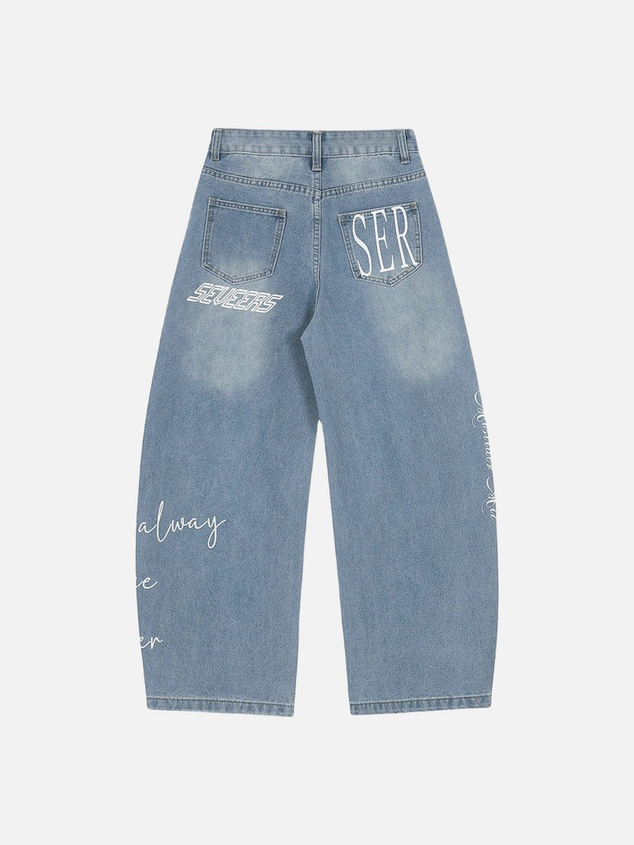 DAXUEN Light blue denim wide-leg jeans with graphic prints