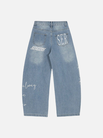 DAXUEN Light blue denim wide-leg jeans with graphic prints