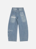 DAXUEN Light blue denim wide-leg jeans with graphic prints