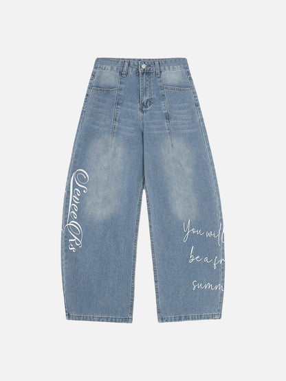 DAXUEN Light blue denim wide-leg jeans with graphic prints