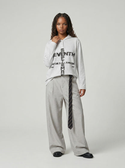DAXUEN Striped hooded top with graphic print — model photo