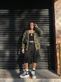 DAXUEN Black wide-leg culotte shorts — model photo