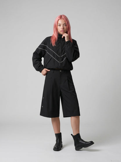 DAXUEN Black wide-leg culotte shorts — model photo