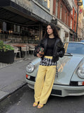 DAXUEN black sheer knit crew neck t-shirt — model photo