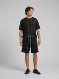 DAXUEN black sheer knit crew neck t-shirt — model photo
