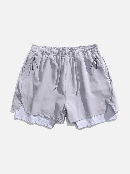 Light Cream Double-Layered Athletic Shorts