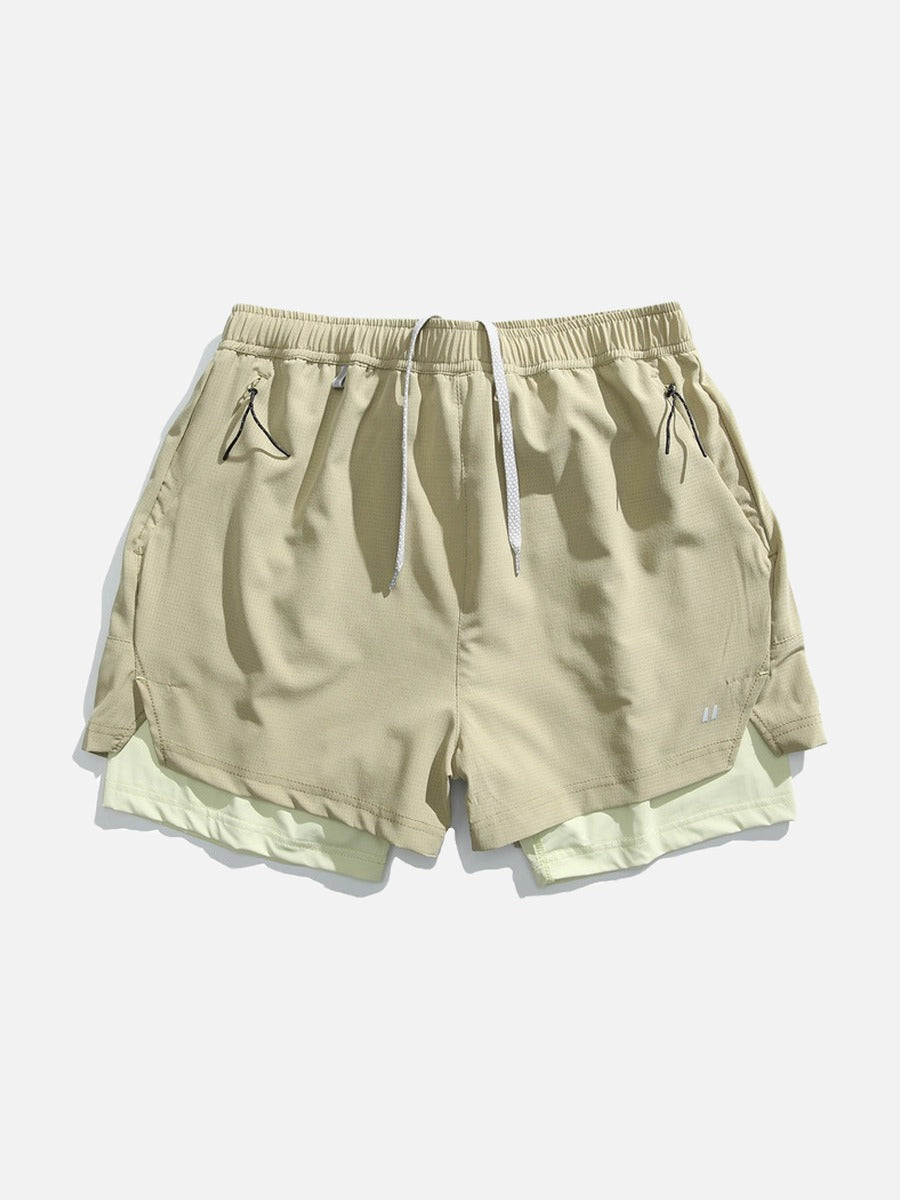Light Cream Double-Layered Athletic Shorts