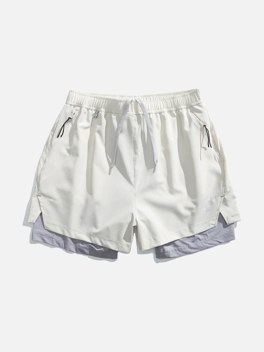 Light Cream Double-Layered Athletic Shorts