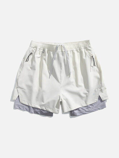 Light Cream Double-Layered Athletic Shorts