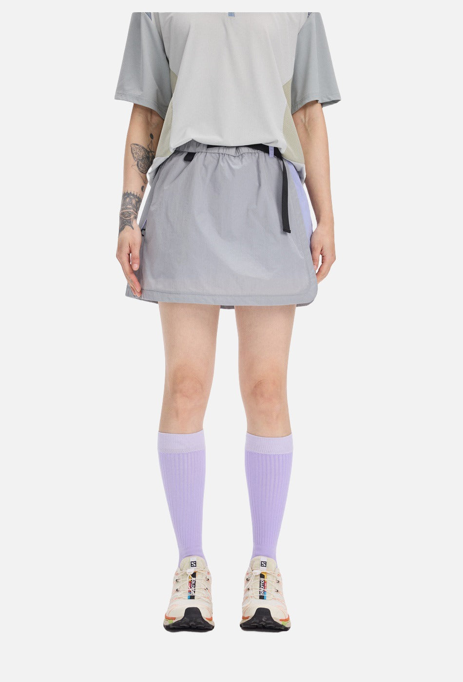 Asymmetrical Color-Blocked Skort with Belt