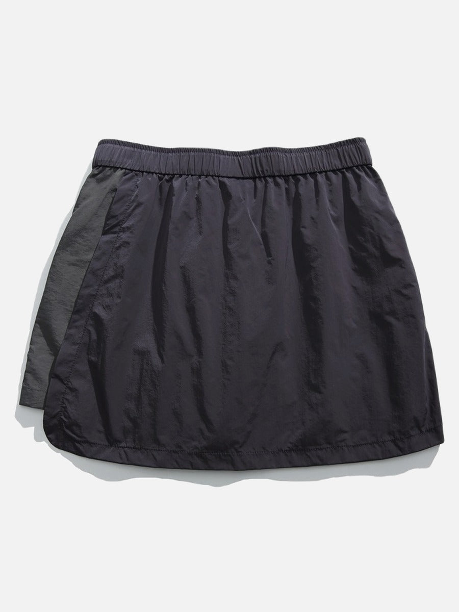 Asymmetrical Color-Blocked Skort with Belt