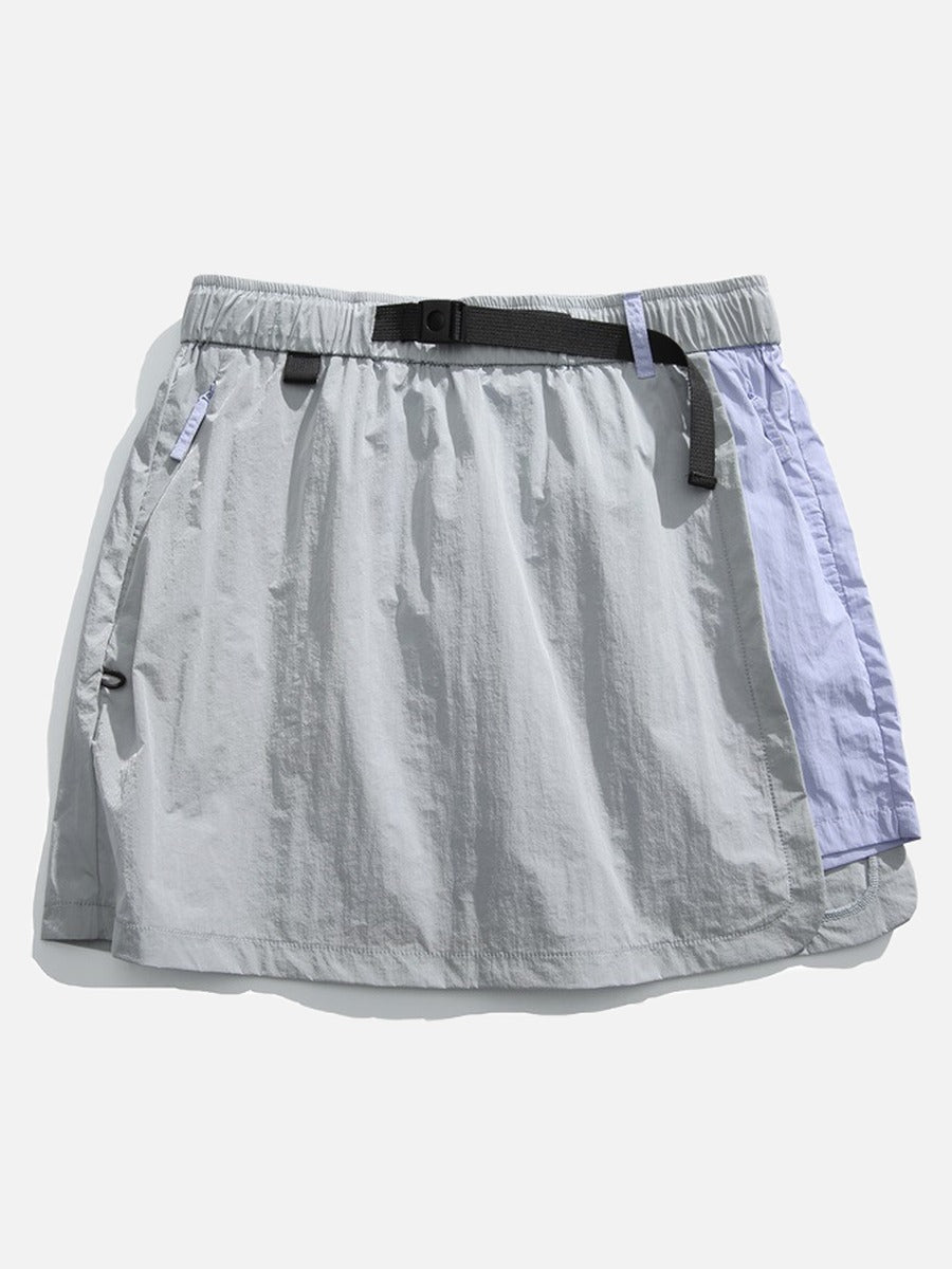 Asymmetrical Color-Blocked Skort with Belt