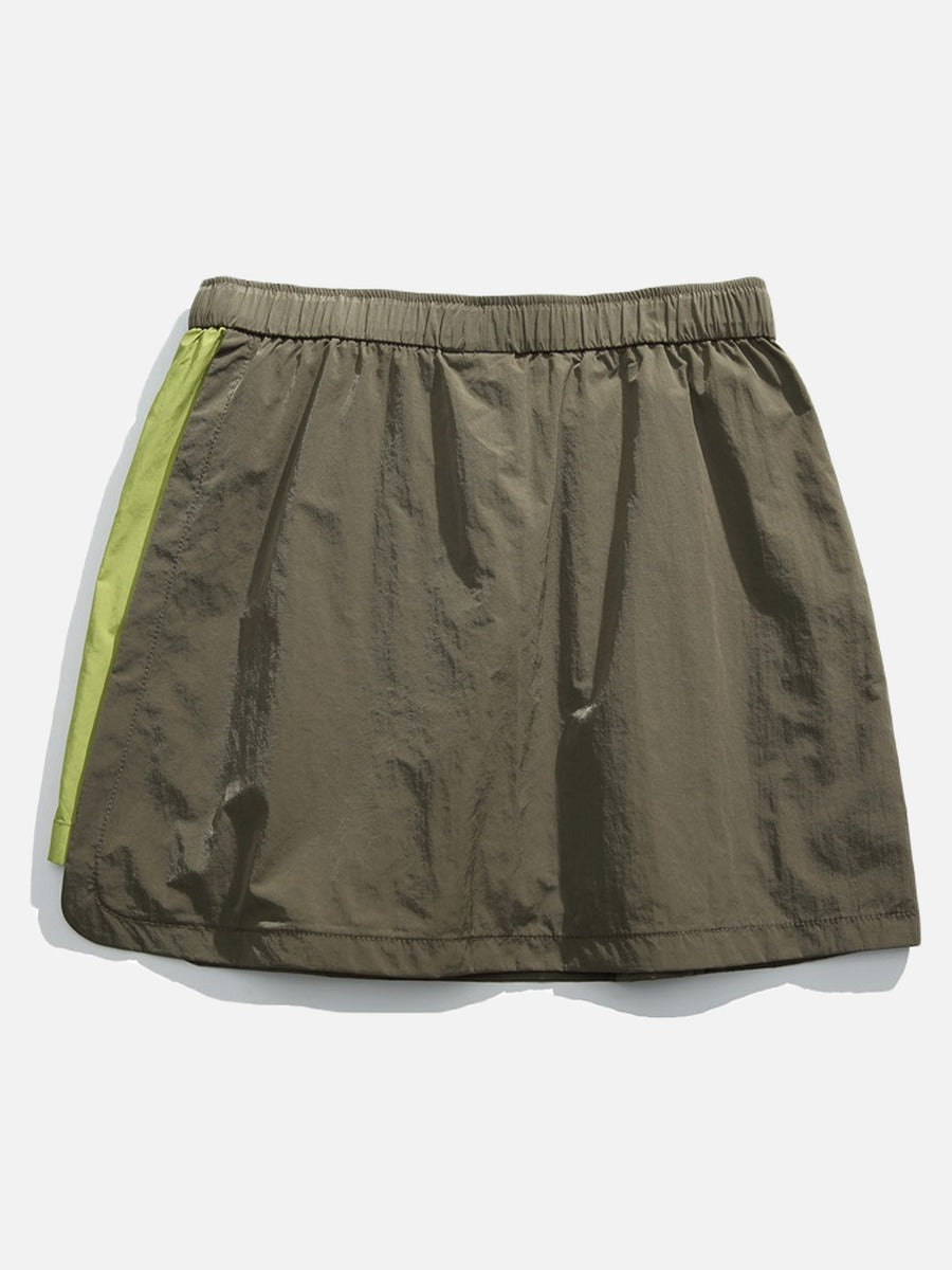 Asymmetrical Color-Blocked Skort with Belt