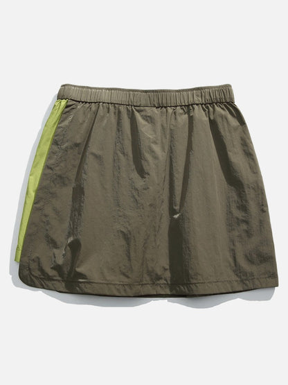 Asymmetrical Color-Blocked Skort with Belt