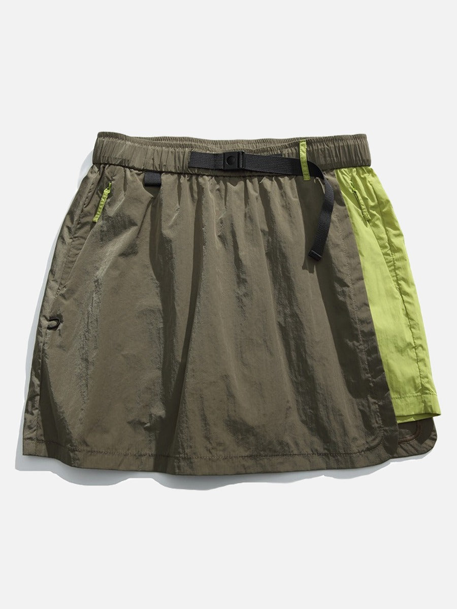 Asymmetrical Color-Blocked Skort with Belt
