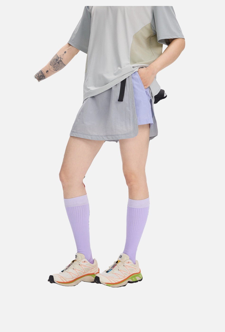Asymmetrical Color-Blocked Skort with Belt