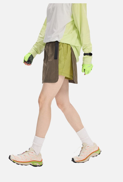 Asymmetrical Color-Blocked Skort with Belt