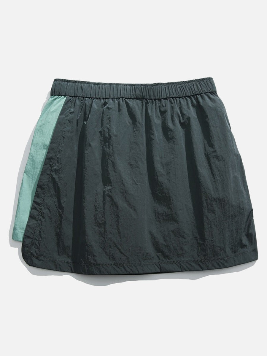 Asymmetrical Color-Blocked Skort with Belt