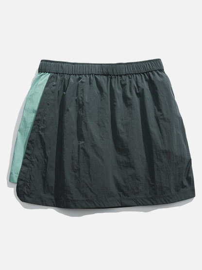 Asymmetrical Color-Blocked Skort with Belt