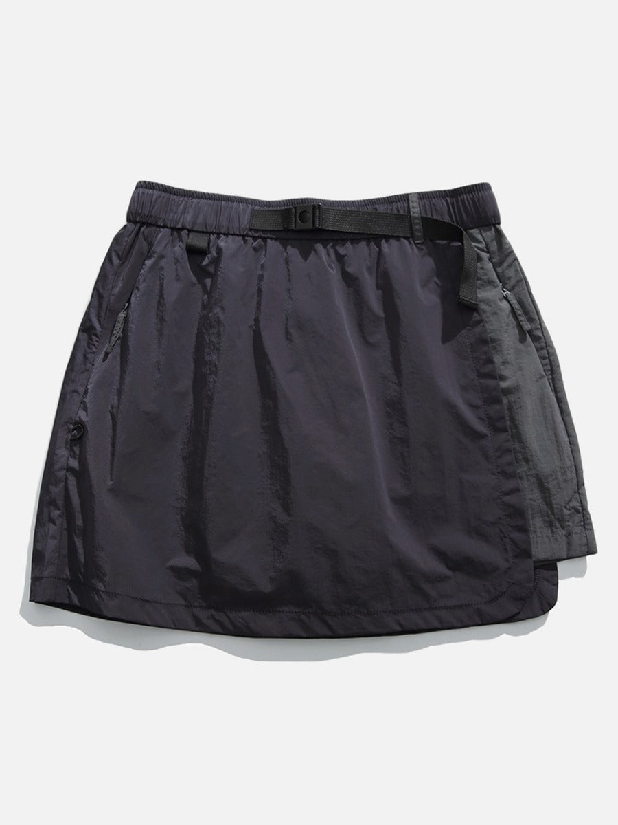 Asymmetrical Color-Blocked Skort with Belt