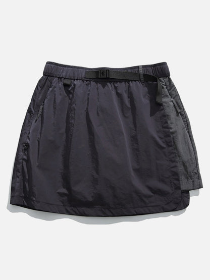 Asymmetrical Color-Blocked Skort with Belt