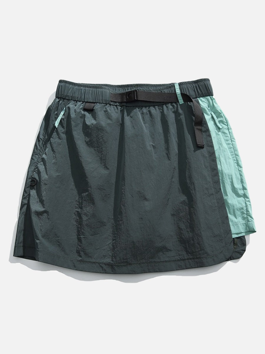 Asymmetrical Color-Blocked Skort with Belt