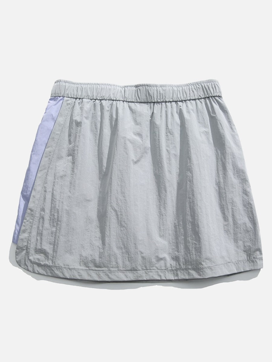 Asymmetrical Color-Blocked Skort with Belt
