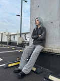 DAXUEN black and grey striped lightweight knit hoodie — model photo