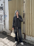 DAXUEN black and grey striped lightweight knit hoodie — model photo