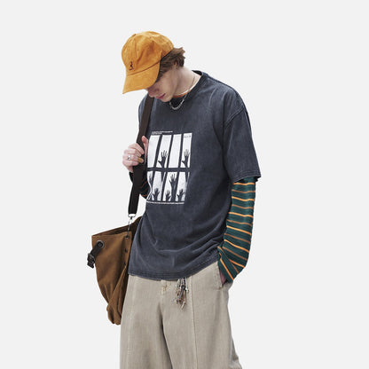 DAXUEN dark charcoal oversized silhouetted-hands graphic tee