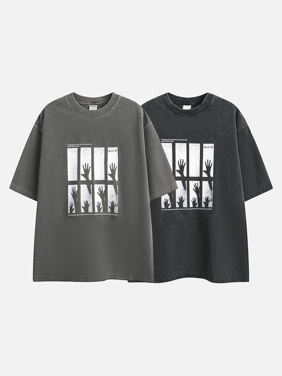 DAXUEN dark charcoal oversized silhouetted-hands graphic tee