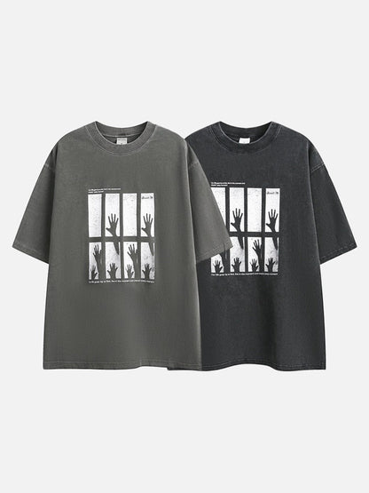 DAXUEN dark charcoal oversized silhouetted-hands graphic tee