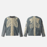 DAXUEN Crew neck denim jacket with skeletal design